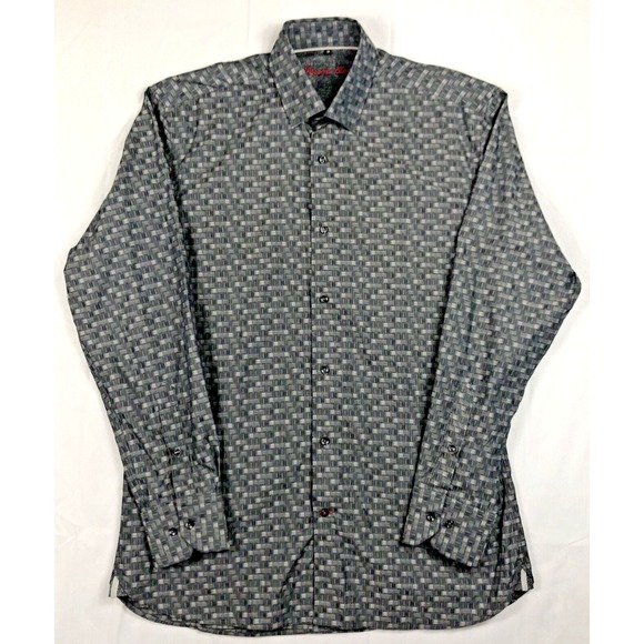 Visconti Black Other - Visconti Black Shirt Men's MED Black Gray Weaved Button Up Long Sleeve Flip Cuff
